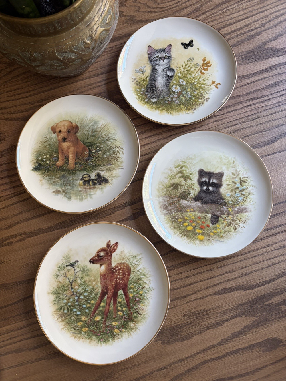 Vintage Wall Hanging Plates Woodland Animals Giordano Collector's Plate Set of 4